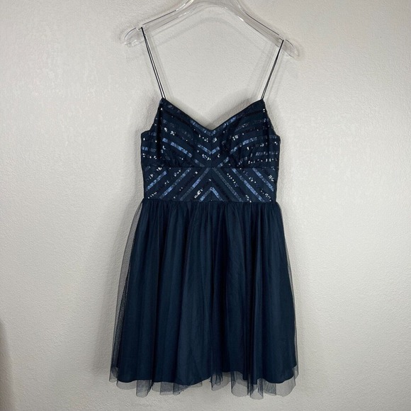 Aidan Mattox Women Spaghetti Strap Sequin Tulle Party Dress Navy Blue 4‎ Prom - Picture 1 of 14